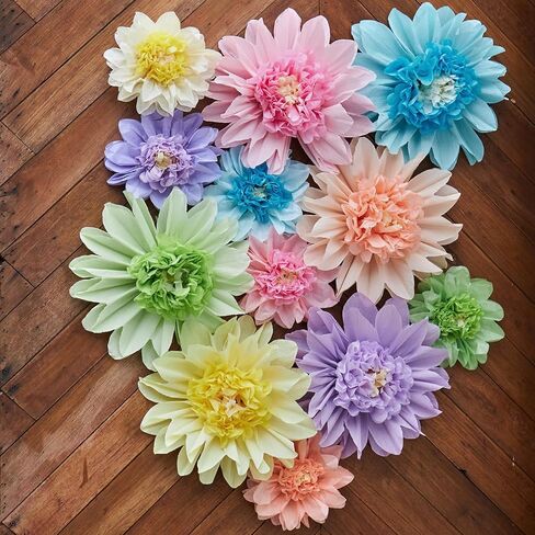 Pastel Paper Flowers,12 Pcs Crepe Paper Flowers Decorations,6 in,10 in Paper Flower for Wedding Party Baby Bridal Shower Carnival Party Nursery Wall Decor in Saudi Arabia