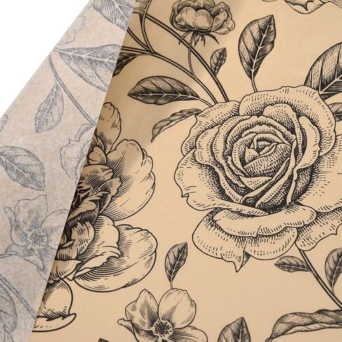 100Sheets Vintage Floral Tissue Paper for Gift Wrapping Retro Spring Flowers Tissue Paper for Gift Bags for Bridal Shower Birthday Party Wedding DIY Craft Supplies, 20 × 14 Inches (Kraft) in Kuwait