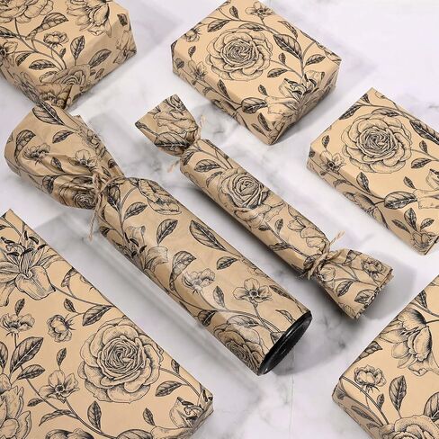100Sheets Vintage Floral Tissue Paper for Gift Wrapping Retro Spring Flowers Tissue Paper for Gift Bags for Bridal Shower Birthday Party Wedding DIY Craft Supplies, 20 × 14 Inches (Kraft) in Kuwait