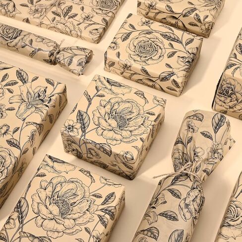 100Sheets Vintage Floral Tissue Paper for Gift Wrapping Retro Spring Flowers Tissue Paper for Gift Bags for Bridal Shower Birthday Party Wedding DIY Craft Supplies, 20 × 14 Inches (Kraft) in Kuwait