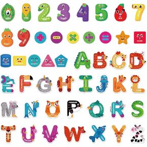48Pcs Magnetic Letters and Numbers Fridge Magnets, 26 Uppercase Letters 0-9 Numbers Refrigerator Magnets Cute Animal Alphabet Magnets for Toddlers Preschool Learning Spelling