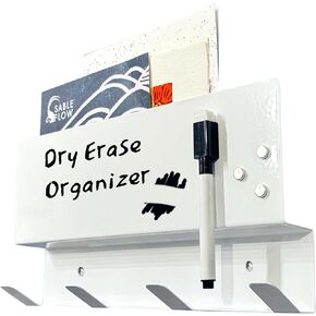 4-Hook Wall Organizer with Whiteboard - Keys, Mail, Coat Hanger for Home & Dorm. Includes Marker & Magnets- Sable Flow