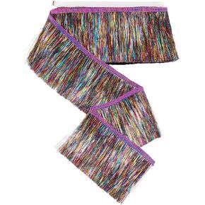 FINGERINSPIRE 10.9 Yards Metallic Fringe Trim 4-1/8 inch Wide Polyester Fringe Ribbon Trim Colorful Tassel Trim for Sewing Tinsel Fringe Trim for DIY Crafts Costume Fringe Ribbon for Party Decoration