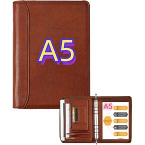 kisski.h olvido A5 Plannner Bindfolio للرجال ، منظم محفظة سحاب الأعمال الصغيرة ، وغطاء من 6 حلقة من الورق مع 1pc a5 المفكرة ، جهاز لوحي لـ iPad mini/iPad Air 2 ، الهدايا المصنوعة يدويًا ، براون