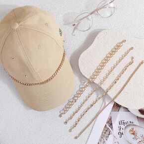 5 Pcs Gold Hat Chain Trucker Hat Chains Metal Detachable Hat Decorating Supplies Hat Chains for Women Trucker Hat Baseball Cap