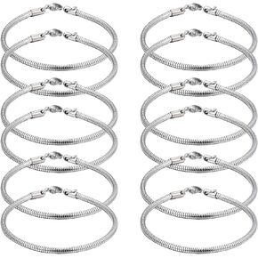 Miao Jin 12pcs 3mm Snake Chain Bracelet 304 من الفولاذ المقاوم للصدأ نساء Hypoallergenic للرجال لصياغة أساور المجوهرات DIY صنع حبات السحر ， 7inchs （Silver）