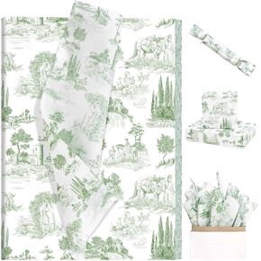 100 Sheets 20 * 14 Inches Vintage French Tissue Paper for Gift Wrapping Blue White Village Toile Tissue Paper for Gift Bags Rustic Tissue Paper for Wedding Bridal Shower DIY Craft