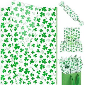 100 Sheets St.Patrick's Day Tissue Bulk, 20" x 14" Green Shamrock Clover Wrapping Tissue Paper Spring Art Tissue Bulk for Irish Party Favors Birthday Holiday Decor Packaging Gift Bags DIY