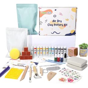 Air Dry Clay for Adults - Pottery kit for Beginne,Air Dry Clay kit w/Air Dy Clay Tools,White Air Dry Clay,Sculpting Tools, Gloss Varnish,DIY Plate Making Kit for Arts & Crafts,Christmas Gift