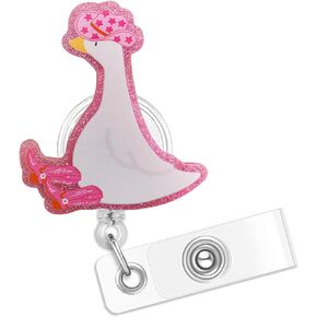 Pink Silly Goose Badge Reel, Funny Cowboy Goose Badge Reels Retractable, Name Badge Holder Reel ID Clip, Cute Animal Pediatric Decorative for Nurse Nurses Office Worker Teacher Student