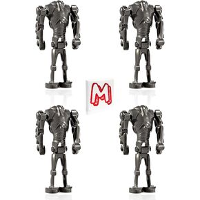 LEGO Star Wars The Clone Wars Minifigure - Super Battle Droid (Pearl Dark Gray) 4 Pack with Minifigureland Tile
