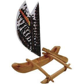 Hawaiian Wood Canoe Kit with Sail and Instructions 4"" W x 6"" L x 8.5"" H, Brown