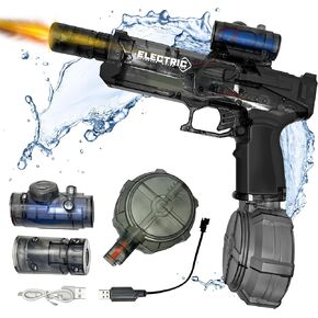 Electric Water Gun with Realistic Flame Effect, High Capacity High Powered Squirt Gun for Summer Outdoor Fun at The Beach, Pool, or Parties - Suitable for Adults and Kids (Black)