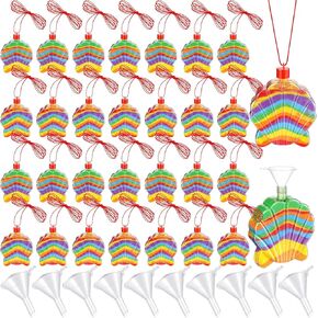 Tanlade 50 Pcs Shell Shaped Sand Art Bottle Necklaces, Sand Art Bulk for Crafts Create Your Own Sand Art for DIY Craft Making Classroom Activities Christmas Party Favors, Sand Not Include