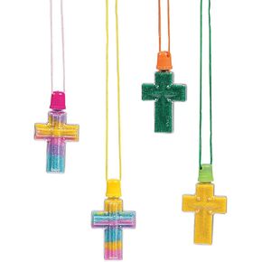 Fun Express Cross Sand Bottle Necklaces - Set of 12 - Religious Crafts for Kids, VBS and Sunday School Activities