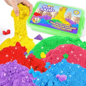 Play Sand for Kids, 11lbs of 6 Colored Sands, Magic Sand Bulk, Play Sand for Sandbox Sensory Sand Kit for Boys and Girls (Green Tray)