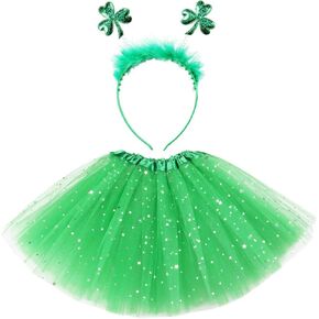 St. Patrick's Day Headband Green Tutu for Girls Shamrock Clover Headband Boppers St. Patty’s Day Tulle Skirt Little Girl Saint Patrick's Day Dress up Accessories