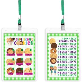 Scout Cookie Price List Reference Girl Cookie Booth Lanyard | 5 pk 4x6" in Clear Sleeve with Green Lanyard Sales Tracker Sold Here Cookies Stop Sign Door Hanger