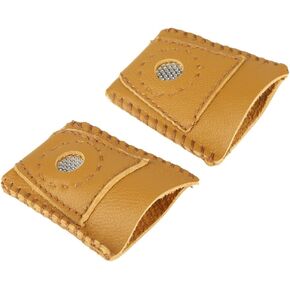 2pcs Large Size Leather Thimble Finger Sets with Metal Tip Hand Needlework Accessory