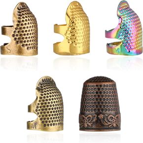 ZEYIYER 5 PCS Knitting Thimbles for Hand Sewing Metal Thumb Thimble Finger Thimble Knitting Thimble, Adjustable Sewing Finger Protector Thimble Ring DIY Sewing Tools Needlework Accessories