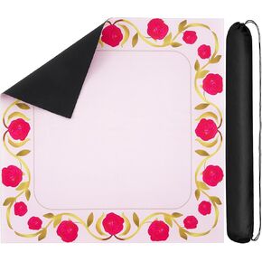 Mahjong Mat Neoprene Mahjongg Table Mat with Carrying Bag 33" Non Slip and Noise Reduction Pink Rose Mahjong Table Cover for Mahjong, Dominoes, Card Games, Board Games, Poker