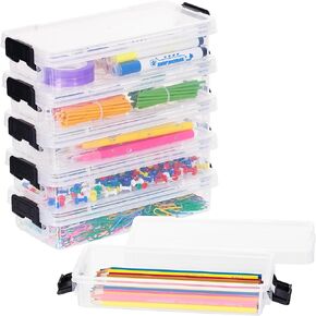 Citylife Plastic Pencil Box,Clear Pencil Case with Latching Lids,Stackable Storage Box Art Craft Marker Organizer Box for Crayon,Pen, Art,School Supply 6 Pack