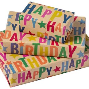 WRAPAHOLIC Kraft Birthday Wrapping Paper Sheet - 6 Sheets Colorful Happy Birthday Design Folded Flat for Birthday, Baby Shower, Party, Holiday - 19.7 Inch x 27.5 Inch Per Sheet