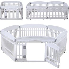 Pet Playpen Gate for Dogs Heavy Plastic Puppy Exercise Pen Small Pets Fence Puppies Folding Cage 4 Panels for Puppies and Small Dogs House White (33.5x33.5 Inches)