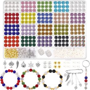 Rhinestone Beads 10mm, 408pcs Disco Ball Beads Set for Jewelry Making, Funtopia Sparkle Crystal Clay Beads, Colorful Bling Beads with Charms Spacer Beads for Bracelet Necklace Earring Crafting