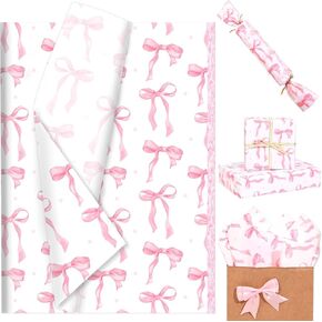 Sanixin 100 Sheets 20 * 14 Inches Pink Bow Tissue Paper for Gift Wrapping Coquette Cute Bowknot Dot Decorative Tissue Paper for Birthday Party Bachelorette Party Bridal Shower DIY Craft