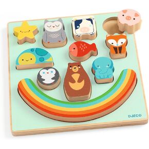 DJECO Puzz & Boom Rainbow Puzzle - Adorable Animal Wooden Puzzle for Toddlers & Preschoolers - Fun & Learning Activity for Family & Friends - Engaging Wooden Toy for Children 18+ Months