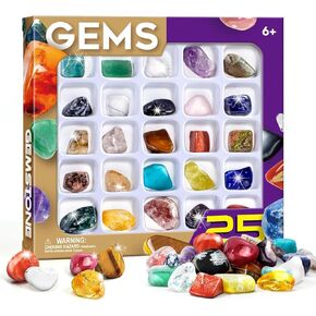 Byncceh Rock Collection Box for Kids - 25 Unique Gemstones- Educational Science Kit, Great STEM Gift for Boys & Girls