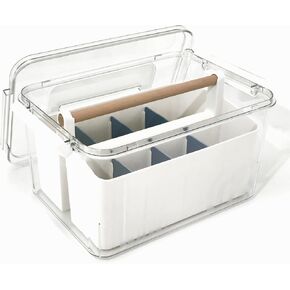 Stack & Carry Craft Box - Art Supply Storage Containers with Dividers, Clear Portable Craft Caddy with Latch Handle(11'', Blue, 2in1 Set)