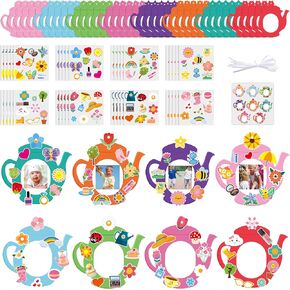3sscha 40 Packs Tea Pot Shaped Craft Kit for Kids - Make Your Own Spring Flower Card DIY Picture Frame Self-Adhesive Sticker Handmade Artwork Decor Mother's Day Home Classroom Activity Party Favor