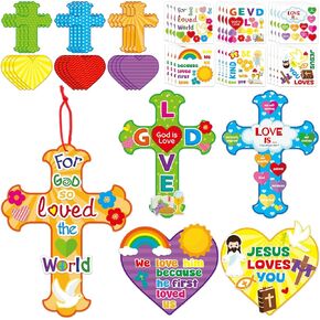 مجموعات الحرف الدينية عيد الفصح للأطفال 24 مجموعات Cross Heart Diy Paper Art Crafts تجعل عيد الفصح هو ملصقات مشهد يسوع معلقة لحلي يوحنا 3:16
