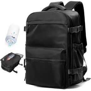 BOXSAM Large Vacuum Travel Backpack with Pump for Women,Airback Personal Item Carry on Backpacks Flight Approved 18x14x8 inches for Men,Laptop Waterproof Work Compression bags Casual Daypack,Black