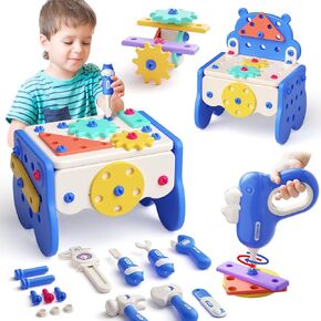 burgkidz Kids Tool Set, 66PCS Toddler Tool Set with Electronic Drill and Screw Toys, Montessori Educational Tools for Kids, Pretend Kids Tool Box Birthday for Boys Girl Age 3 4 5 6 7 8