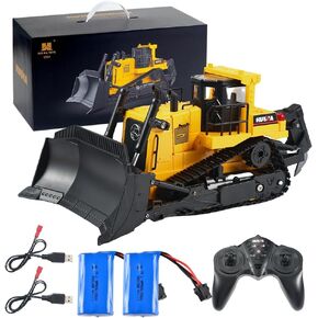 Remote Control Excavator, HUINA 1554, 1/16 Full 9CH RC Construction Vehicles, 2.4GHz Bulldozer Toys, with Light and Sound,for 6-10 and Up Years Old