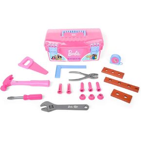 Barbie Tool Box Playset – 18 Piece Deluxe Tool Set, Pretend Play Construction Tools with Tape Measure, Girls Pink Tool Box with Handle, Perfect Preschool Role Play Toy for Kids