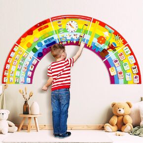 47In Large Felt Rainbow Montessori Busy Board for Toddlers 1 2 3 4 5 Year Old Activity Wall Panels Sensory Board Interactive Toys Travel Toys for Plane Bedrooms Decor Hand-eye Coordination Colorful