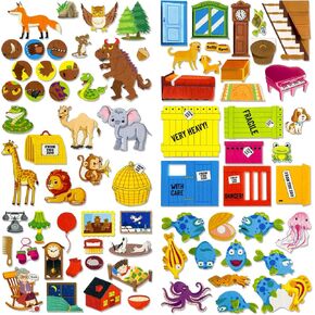 PENGFULL 5 Sets (75P) Felt Board Stories Pieces,Tell Five Picture Books Stories(Goodnight Moon,Dear Zoo), for Felt Fannel Board,for Preschool, Kindergarten,Family Time