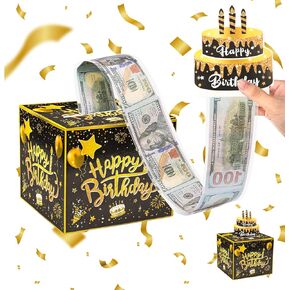 DAJISI Money Box for Cash Gift, Birthday Money Pull Box with Pull out Card and 30 Transparent Bags Surprise Money Box Funny Ways to Give Money as a Gift for Parents Lovers Friends (Black)