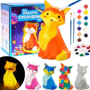 DoodleDoo Paint Your Own Fox Lamp Kit, Arts and Crafts for Kids Ages 4-8, Art Supplies Painting Kits for Boys Girls Ages 4 5 6 7 8 9 10 11 12
