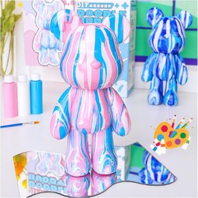 DIY Creative Blank Painting Fluid Bear Figure Kit, Multicolor Mix Paint Design For Home Decoration (Pink, Fluid Bear)