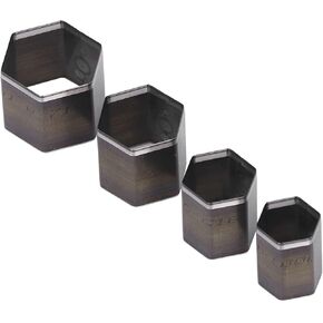 4pcs من الفولاذ الجلود يموت شكل سداسي ، لكمة جلد الألياف المطاطية السيليكون جوفاء القاطع يموت مجموعة أدوات اللكم DIY المصنوعة يدويا مع صندوق التخزين