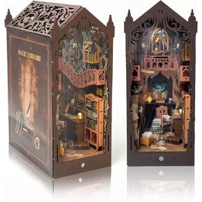 Book Nook Kit DIY Miniature Dollhouse Building Set for Adults, Create Your Own Magical 3D Library Decor, Perfect for Bookshelves, Dollhouses (TSZH227-Magic Library)