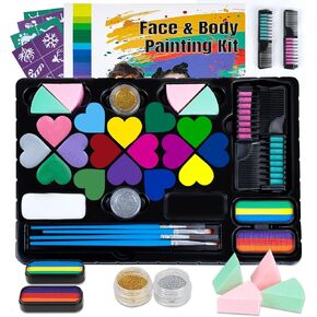 MooMoo Baby Face Painting Kit for Kids 18 Large Professional Water-base Face Paint, 32 Stencils Body Paints Set Halloween Make Up Palette Skin Safe