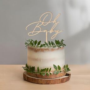Oh Baby Cake Topper in Wood Baby Shower Gender Reveal Party Cake Decoration (Design 03)