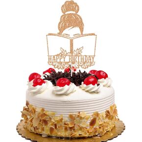 Girls Reading Happy Birthday Cake Toppers Book Club Birthday Party Decorations Book Lovers Cake Decors for Students Girls Rose Gold Glitter