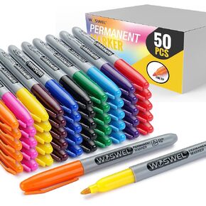 Permanent Markers Bulk, 50 Pack,10 Assorted Colors Permanent Marker, Fine Tip, Waterproof, Quick Drying, Smooth Writing, Used on Glass Metal Stone Paper Most Surfaces, Office School Supplies